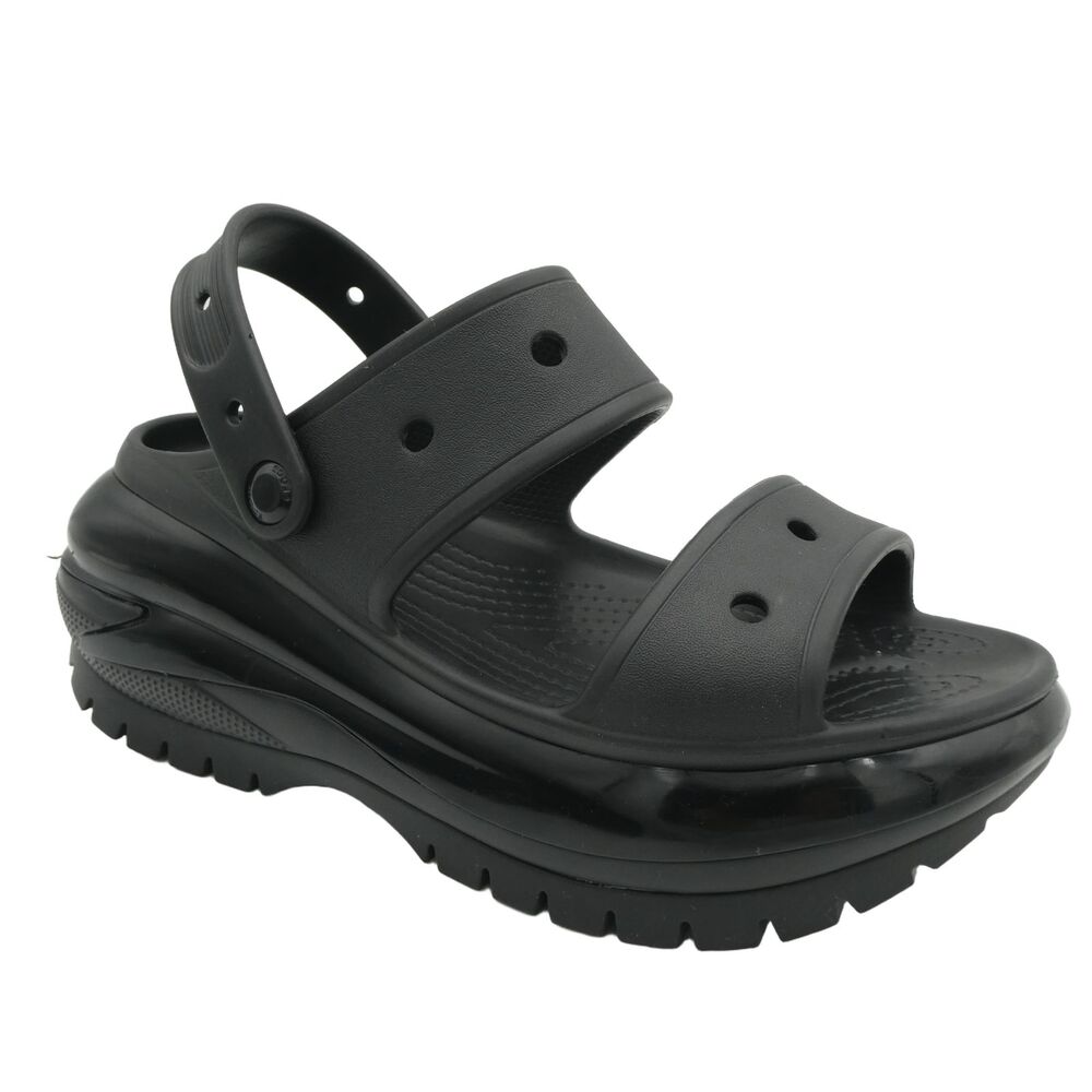 Crocs Classic Mega Crush Womens 10 Mens 8 Platform Wedge Slingback Sandals Black
